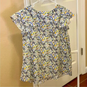 ANTONIO MELANI Floral Ruffle Blouse - Blue, Yellow, White